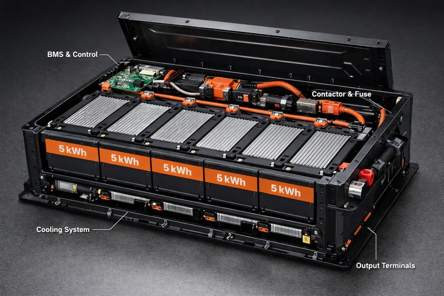 Swappable battery pack built from 5 kWh modules